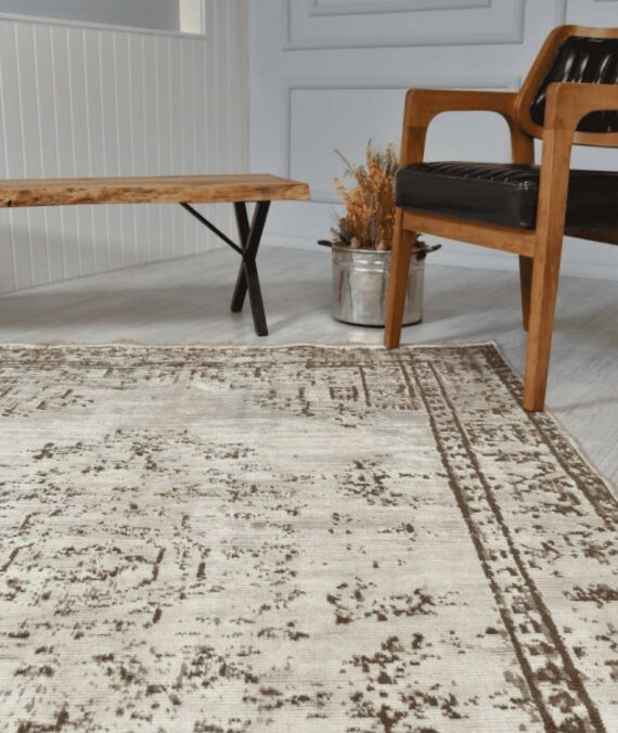 KASHMIR WOOL-VISCOSE RUG – STONE